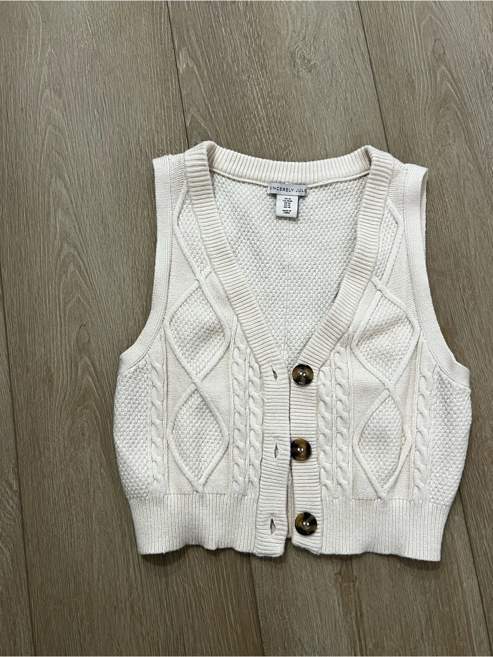 Sincerly Jules Cream Cable Knit Button-Front Sweater Vest - Picture 1 of 8